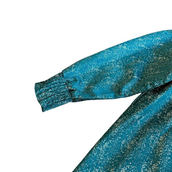 Frnch Gally Dress Green Metallic Long Sleeve Loose Fit Button Neck Size Medium - Picture 4 of 13